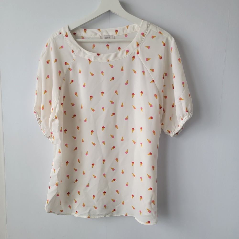 Loft women's Ice cream novelty print top size M short sleeve Preppy Whimsical